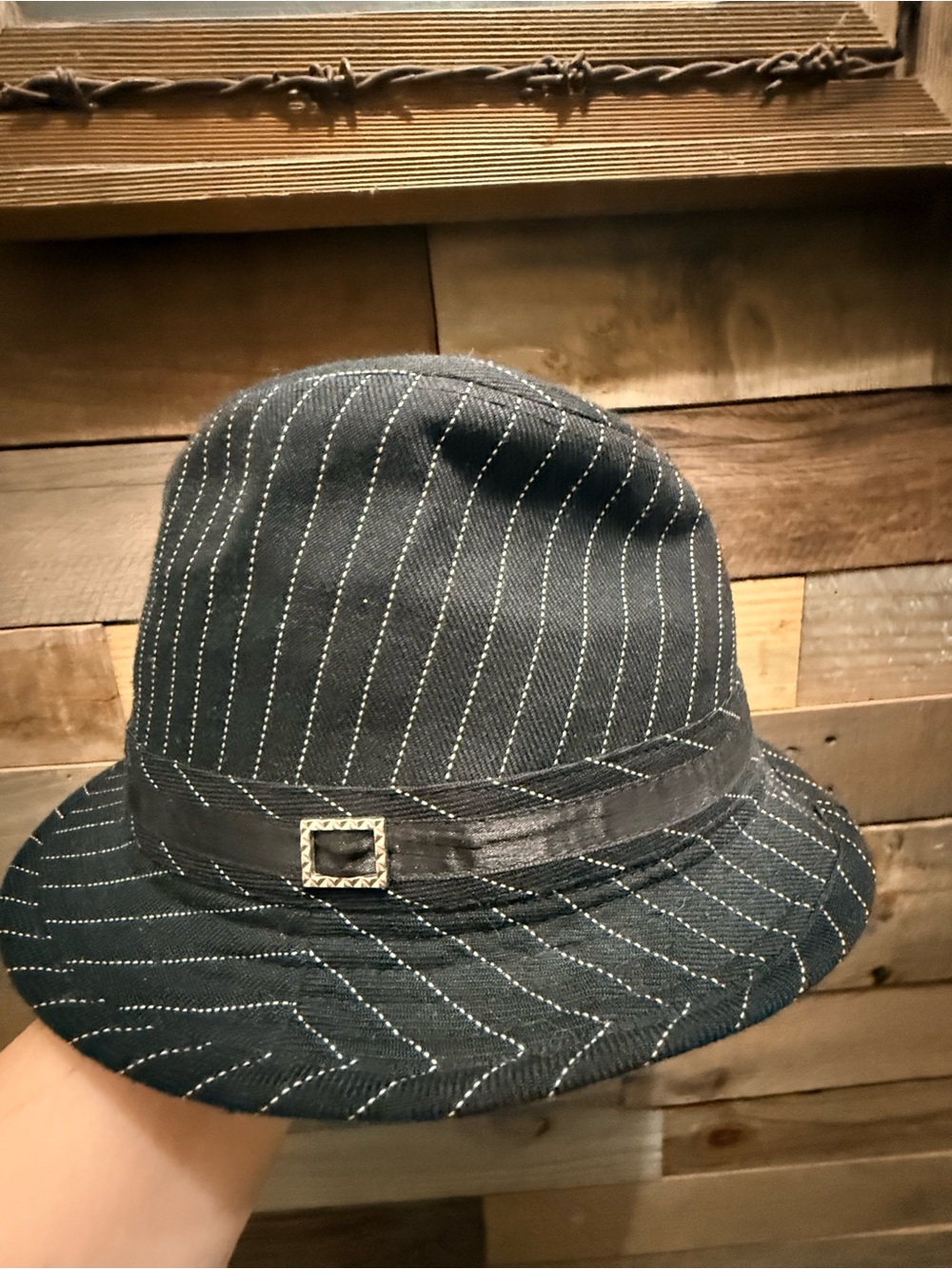 Pinstripe Fedora Hat with Decorative Buckle